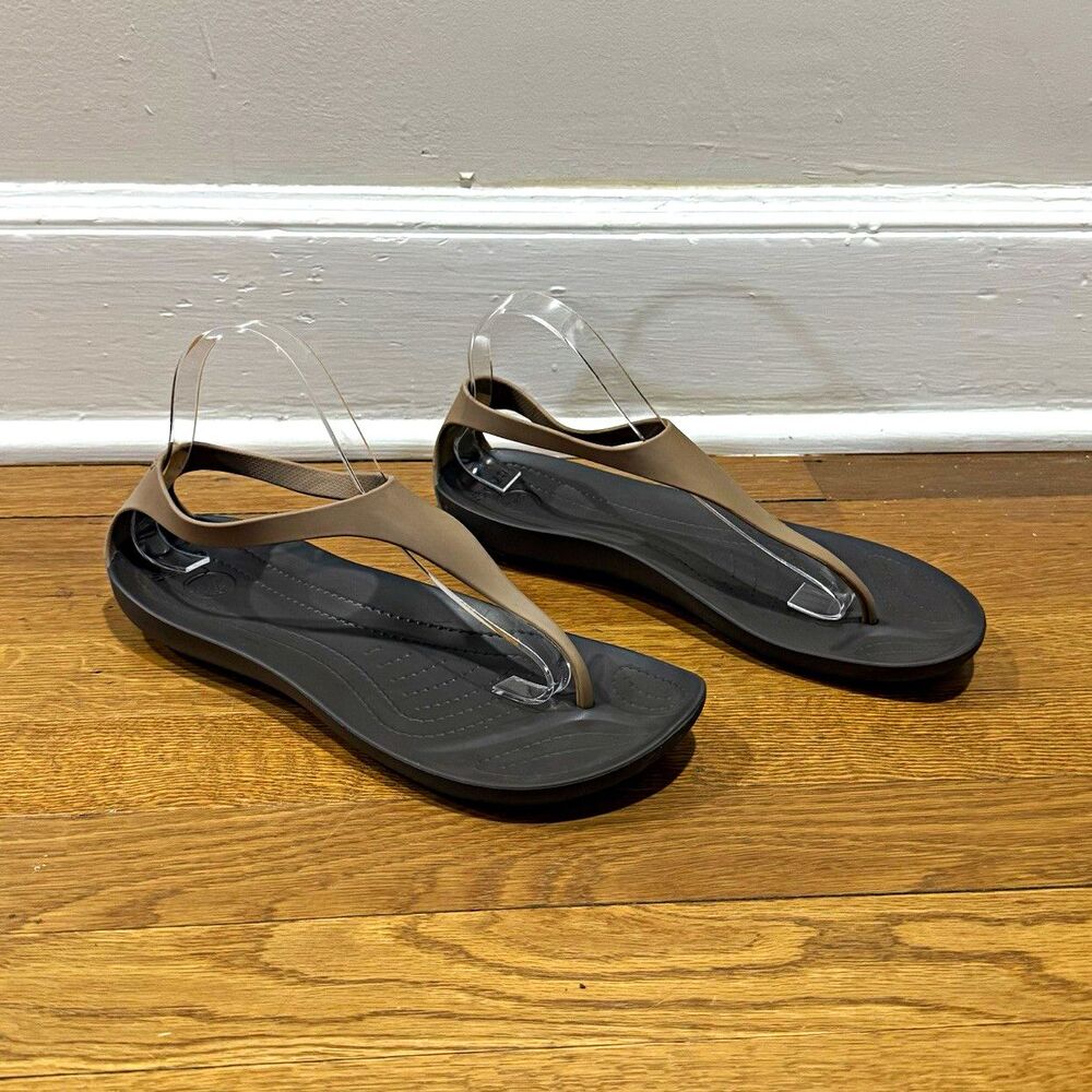 Crocs Serena Sexi Thong Sandals Brown Beige Slip On Slingback Tstrap US 10